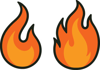 Vector fire flames icon set with burning heat and blaze illustration design