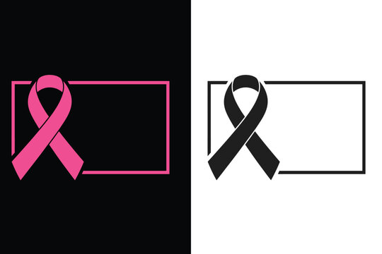 Pink and black breast cancer awareness ribbon symbol with copy space silhouette