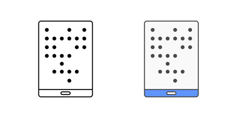 Braille display device icon with tablet and braille dot layout, ideal for screen reader hardware, tactile accessibility, and assistive technology illustrations.