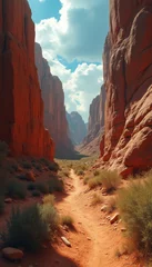 Fototapete Serene desert trail winding through peaceful canyon landscape © vadosloginov