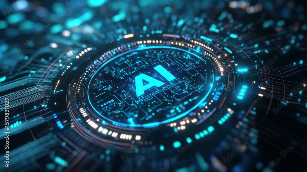 Poster glowing ai interface in digital space