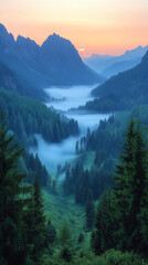 Fototapeta premium High-Altitude View of a Serene Mountain Landscape Wallpaper