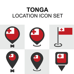 Striking icons with the red and white Tonga flag, useful for mapping, cultural presentations, or travel brochures.
