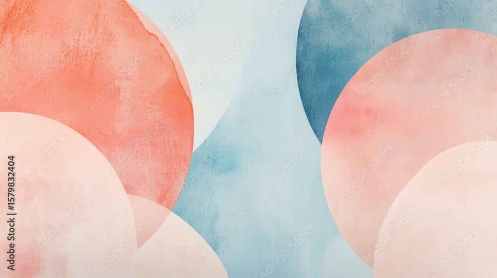 Poster abstract painting with overlapping circles in serene colors