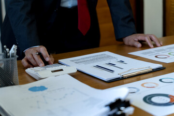 close up image of manager on desk, executive marketing analyst