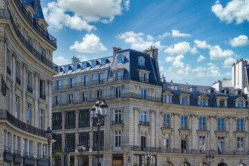 Obraz premium Paris, beautiful buildings place des Victoires, round place with luxury facades 
