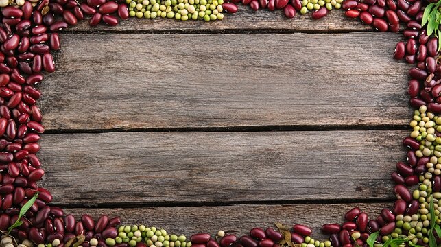 Soybeans and mung beans on a wooden background - Powered by Adobe