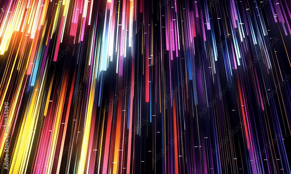 Poster a background of colorful vertical lines with streaks of light and dark colors, creating an abstract 
