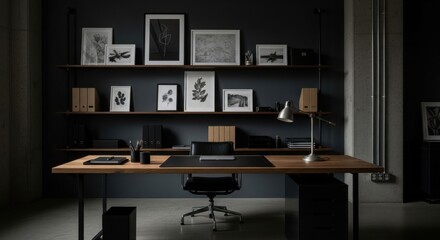Fototapeta premium Modern Home Office Design with Minimalist Decor and Industrial Touches