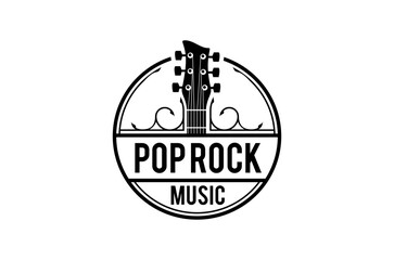 A stylish logo featuring an electric guitar headstock within a circular emblem. Perfect for pop rock bands or music-related businesses.