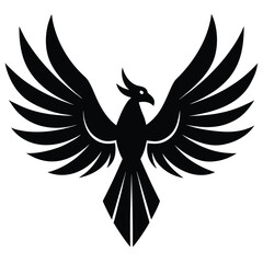 Obraz premium Striking Black Phoenix Illustration, Wings Spread Wide, Elegant Bird Design on White