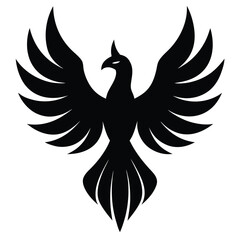 Obraz premium Stylized Black Phoenix Illustration with Spread Wings Isolated on a White Backdrop