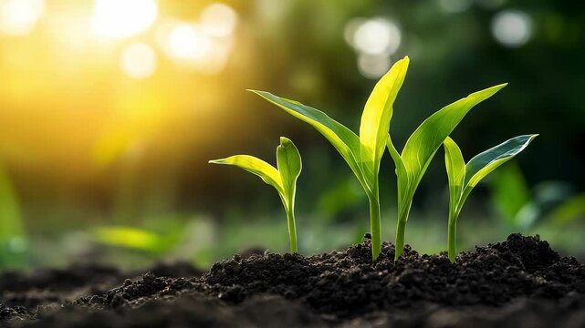 New Shoots Break Ground, Bathed in Sunlight, Grow Vigorously