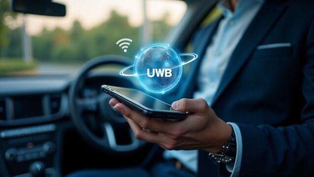 Businessman Using UWB Technology in Car