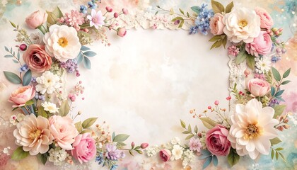 Floral frame on pastel background