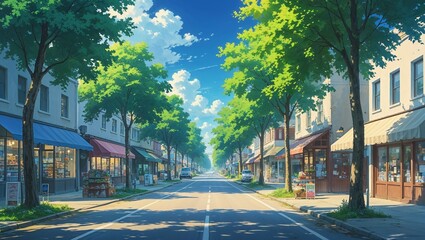 昭和レトロな雰囲気漂う夏の路地裏風景イラスト
