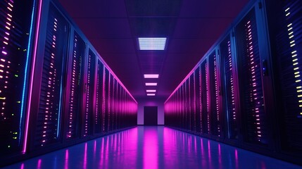 High-security government data center, glowing AI-driven surveillance systems 