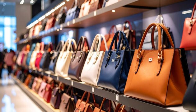 Colorful handbags displayed on shelves