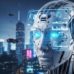 Close-Up Portrait of a Futuristic Artificial Intelligence Robot