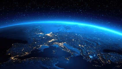 Obraz premium European continent at night, lit cities