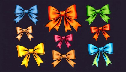 Big set of hand-drawn colorful ribbon bows, perfect for decoration,  ribbon,  retro