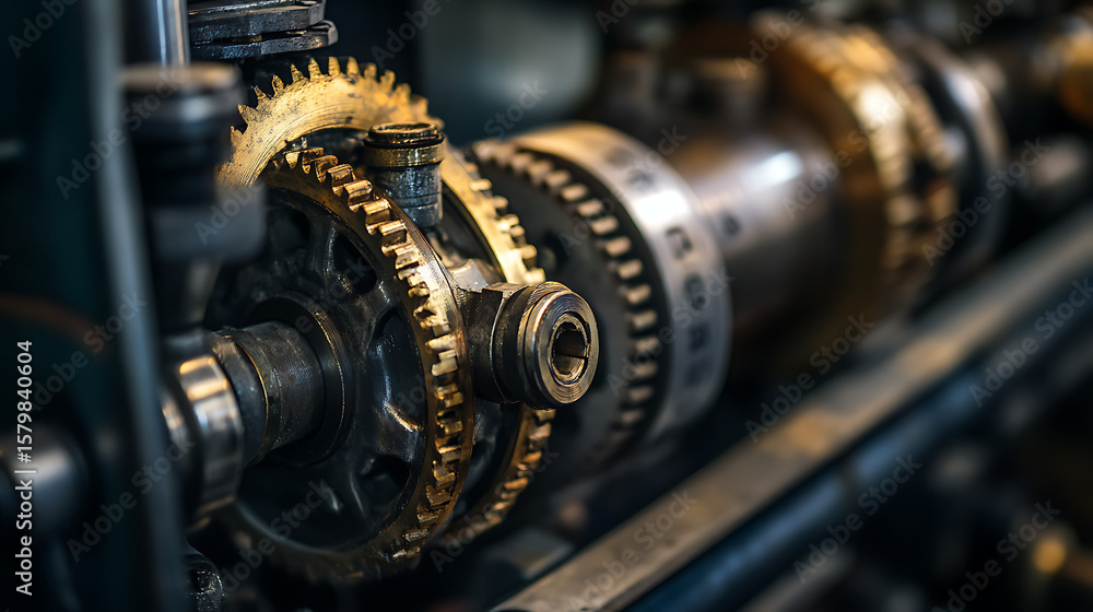 Poster a close up of a blue and gold gear. the gears are all different sizes and are arranged in a pattern.