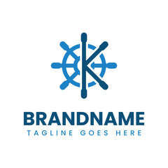 Letter K Rudder Ship Logo, symbolizing guidance, leadership, and direction © Prayoga