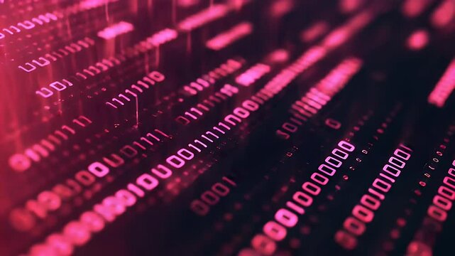 Abstract close-up of binary code in vibrant pink