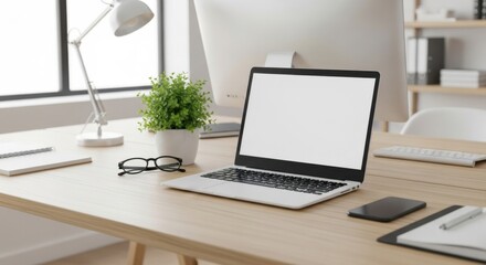 Modern Home Office Workspace with Laptop and Desk Accessories