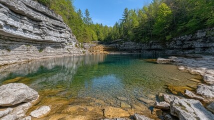 Crystal-clear pool nestled in a rocky gorge