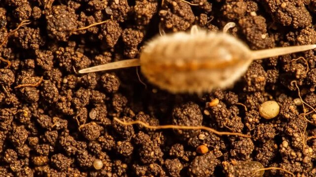 Springtail Insect Moving Across Soil Surface in Macro Video, Tiny Creature Crawling