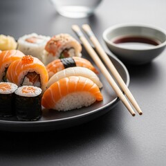 Elegant Japanese Sushi Platter with Artistic Food