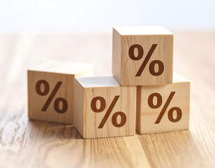 Wooden blocks with percent symbol on wooden surface