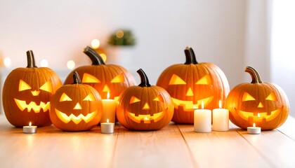 Spooky glowing carved gourds