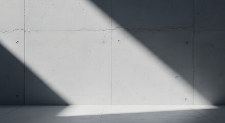 Sunlight illuminates a minimalist concrete wall, creating dramatic shadows and highlighting the texture.