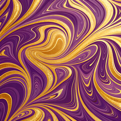 Fototapeta premium Melting liquid waves in gold and purple — psychedelic marble effect for textile and packaging 