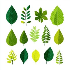 Green Pixel Art Leaves Collection Various Shapes and Shades