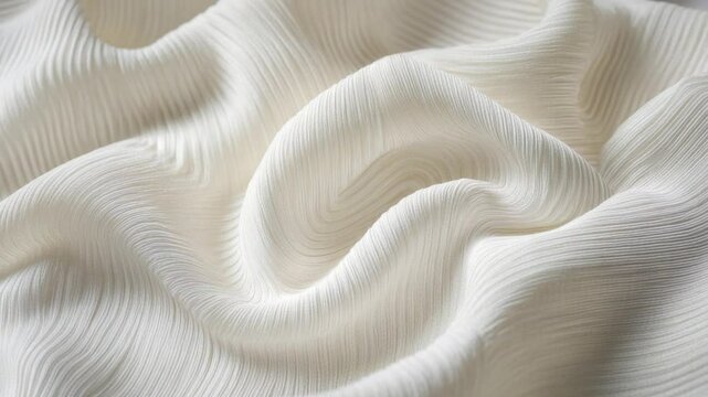 Close-up of creamy white fabric with elegant pleated texture and soft waves.