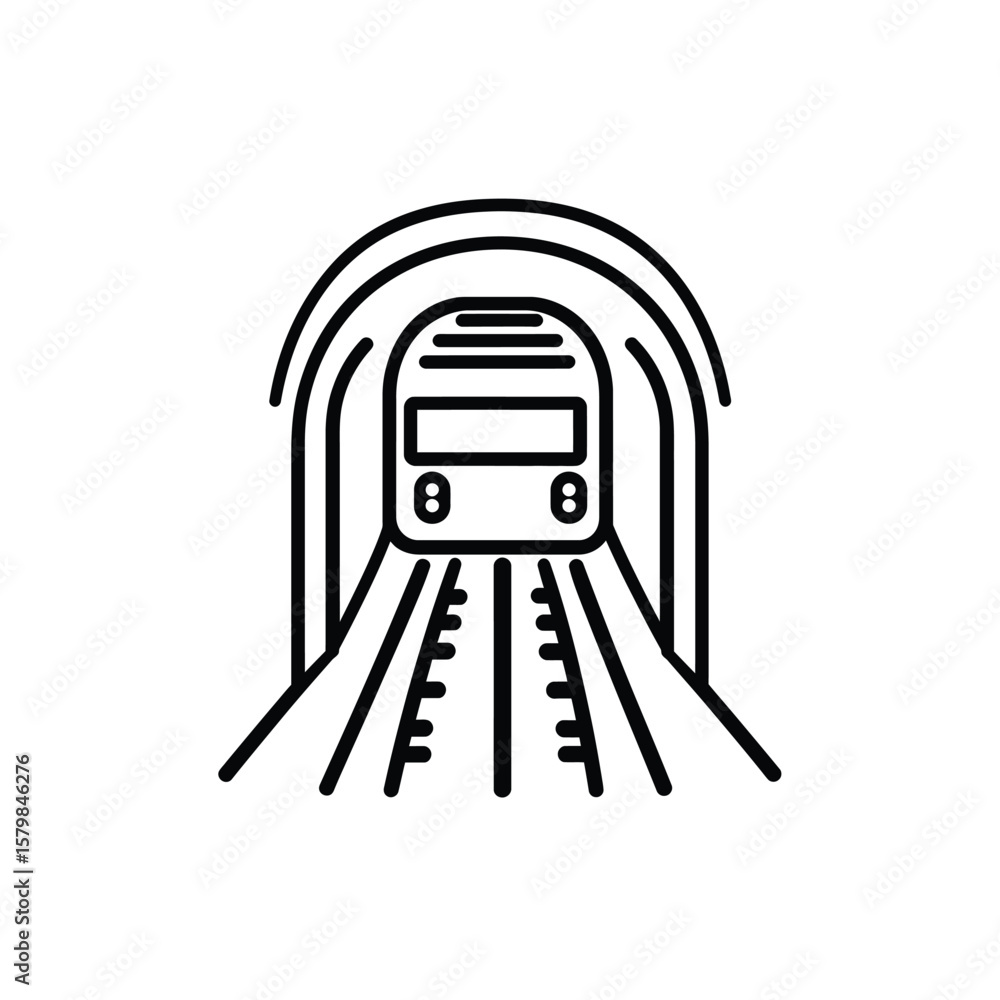 Poster isolated train entering tunnel outline on transparent background
