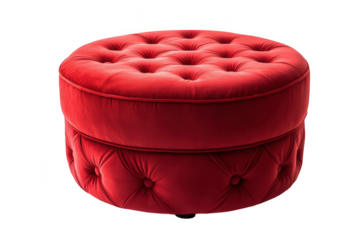 Red velvet tufted ottoman isolated on a transparent background
