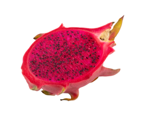 Fresh ripe red dragon fruit slice isolated on transparent background