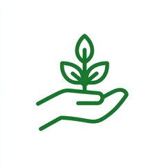 Green Line Art Illustration of Hand Holding Small Plant