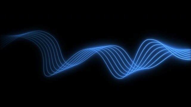 Bright neon line blue laser line abstract technology background.Seamless looping 4K video. Wavy blue laser motion animation. Futuristic technology concept.