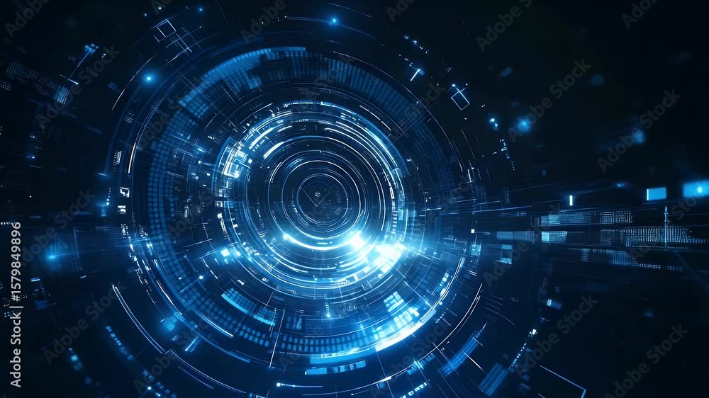 Aufkleber abstract digital interface with concentric circles and glowing lines