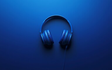 Sleek Blue Headphones Mockup on Monochromatic Blue Backdrop

