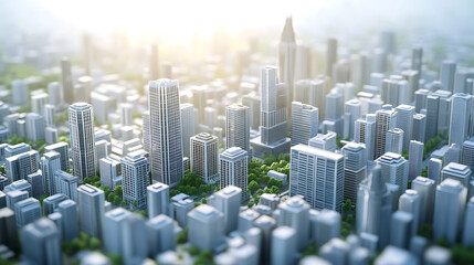 Obraz premium A cityscape with tall buildings and a park in the middle. The buildings are mostly white and the park is green