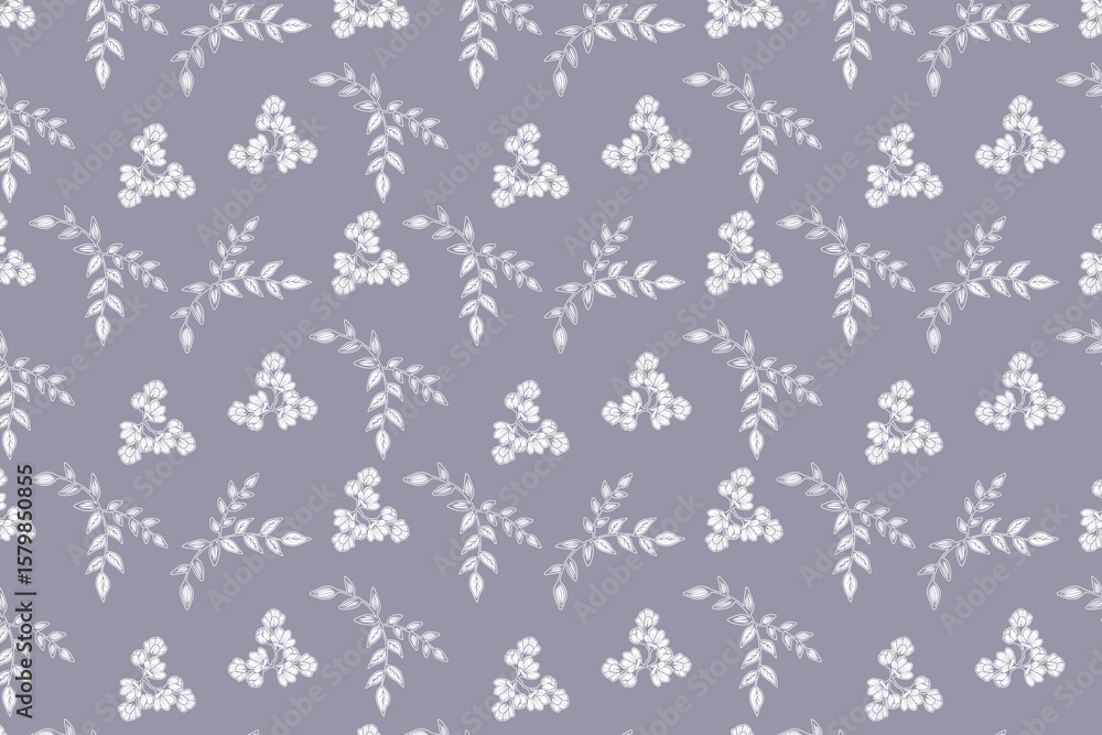 Poster botanical seamless pattern design with flower and leaf in white and green color for textile and wrap