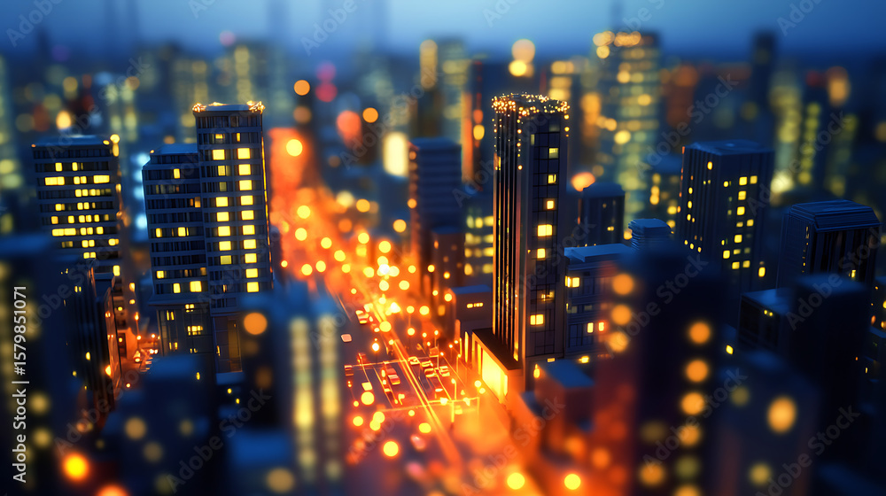 Poster a city map with many lights on it. the lights are in different colors and are scattered all over the