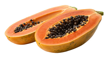 Fresh papaya fruit halves with black seeds tropical fruit healthy food nutrition diet organic tasty delicious
