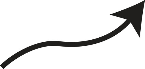 A simple black curved arrow pointing upwards and to the right on a white background